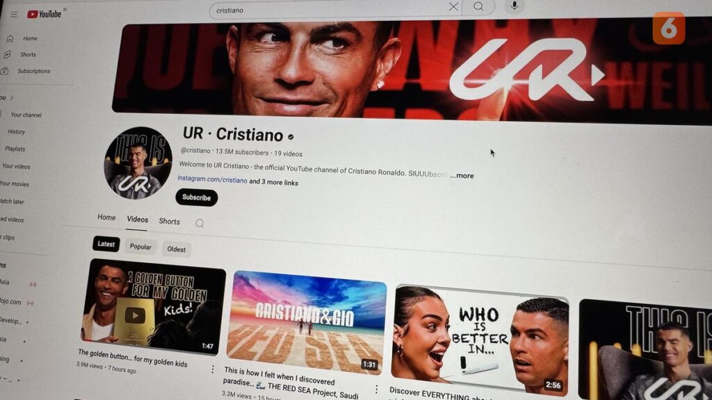 Cristiano Ronaldo Pecahkan Rekor 1 Juta Subscriber YouTube dalam 90 Menit, Diamond Play Button Siap Hadir