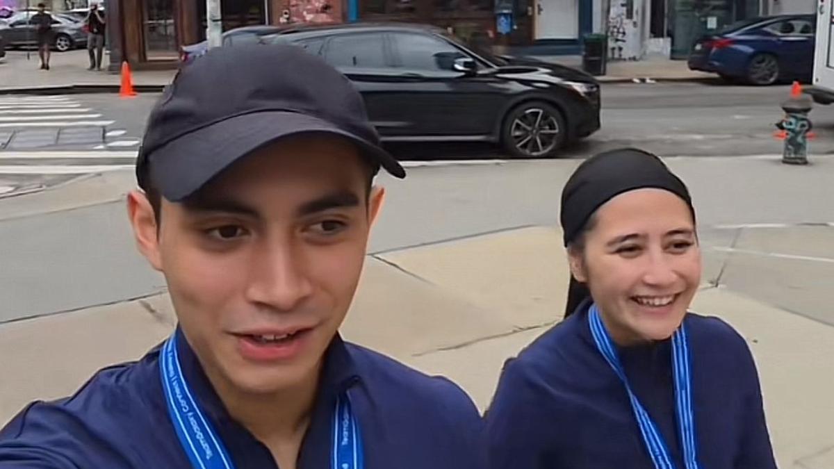 Gaya sporty Prilly Latuconsina bergabung dengan acara lari dengan Omara Esteghlal di Amerika Serikat
