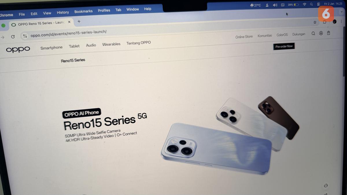Pre-order Oppo Reno 15 Series di Indonesia sudah dibuka, bisa deposit Rp 200 ribu dan tersedia 3 varian
